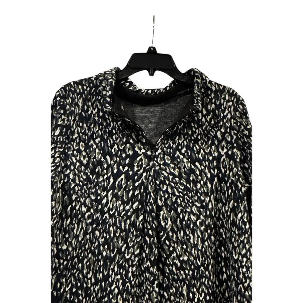 J. McLaughlin Women’s Knit Leopard Print High Neck 3/4 Sleeve Top: Large